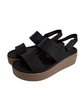 Crocs Brooklyn Women’s Low Wedge Platform Heel Black Mushroom Size 10